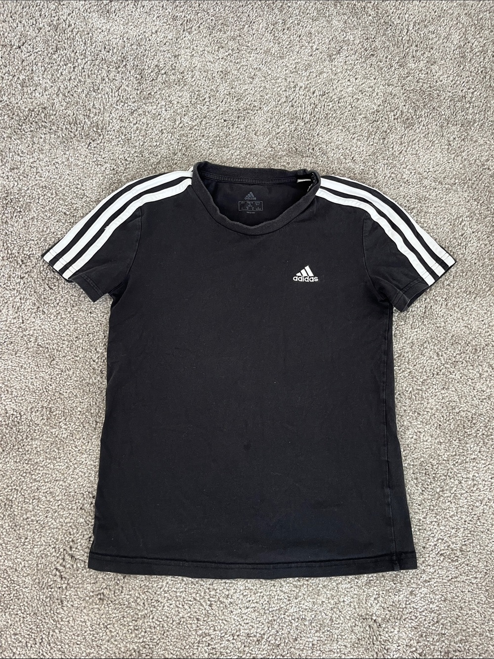 adidas Black Short-Sleeve Tee with White Three Stripes